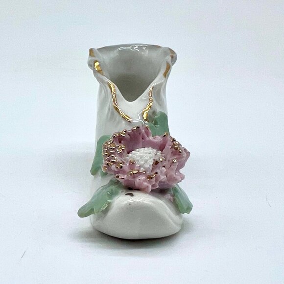 Vintage Made In Japan Porcelain Shoe Figurine Floral Gold Trim - Picture 3 of 9